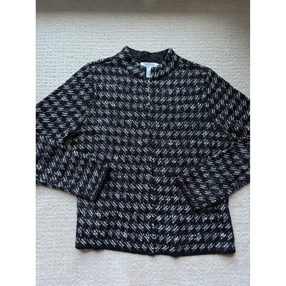 White House Black Market Cardigan M Black Metallic Houndstooth Academia Parisian